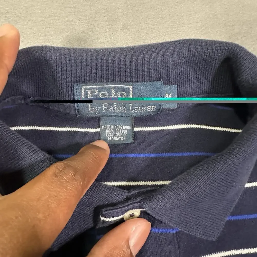Vintage Polo Ralph Lauren Polo Shirt Navy Blue Men’s M Cotton Striped